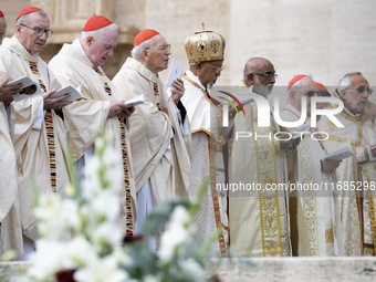 Bishops and Cardinals attend the Holy Mass and canonization of 14 saints and martyrs from Damascus, at Saint Peter's Square in the Vatican,...