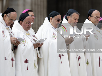 Bishops and Cardinals attend the Holy Mass and canonization of 14 saints and martyrs from Damascus, at Saint Peter's Square in the Vatican,...