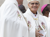 Bishops and Cardinals attend the Holy Mass and canonization of 14 saints and martyrs from Damascus, at Saint Peter's Square in the Vatican,...