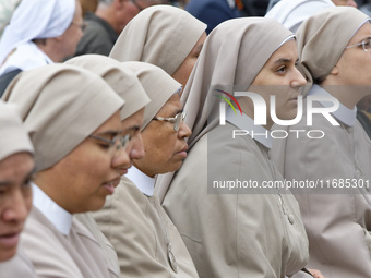 Nuns attend the Holy Mass and canonization of 14 saints and martyrs from Damascus, at Saint Peter's Square in the Vatican, on October 20, 20...