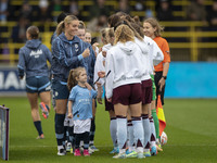 Teams shake hands during the Barclays FA Women's Super League match between Manchester City and Aston Villa at the Joie Stadium in Mancheste...