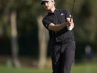 Rasmus Hojgaard of Denmark tees off on the 2nd hole on the fourth day of the Estrella Damm N.A. Andalucia Masters 2024 at Real Club de Golf...