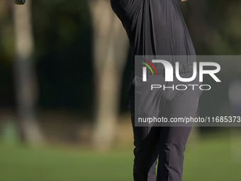 Rasmus Hojgaard of Denmark tees off on the 2nd hole on the fourth day of the Estrella Damm N.A. Andalucia Masters 2024 at Real Club de Golf...