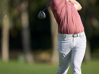 Jon Rahm of Spain tees off on the 2nd hole on the fourth day of the Estrella Damm N.A. Andalucia Masters 2024 at Real Club de Golf Sotogrand...