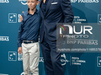 Christian Cervone and Stefano Accorsi attend the ''Il Treno Dei Bambini'' photocall during the 19th Rome Film Festival at Auditorium Parco D...