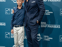 Christian Cervone and Stefano Accorsi attend the ''Il Treno Dei Bambini'' photocall during the 19th Rome Film Festival at Auditorium Parco D...