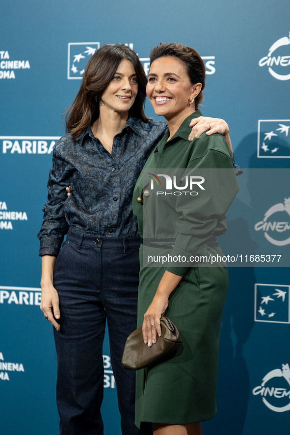 Barbara Ronchi and Serena Rossi attend the ''Il Treno Dei Bambini'' photocall during the 19th Rome Film Festival at Auditorium Parco Della M...