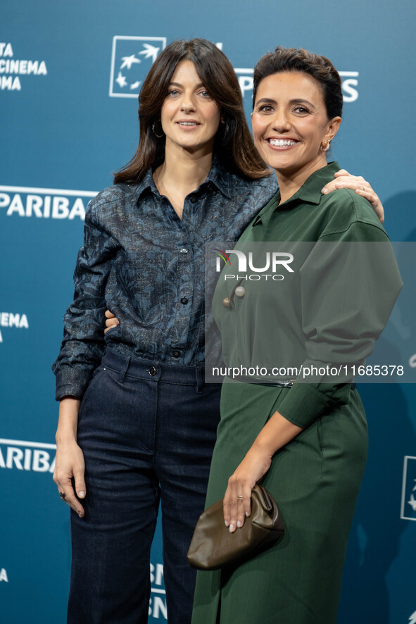 Barbara Ronchi and Serena Rossi attend the ''Il Treno Dei Bambini'' photocall during the 19th Rome Film Festival at Auditorium Parco Della M...