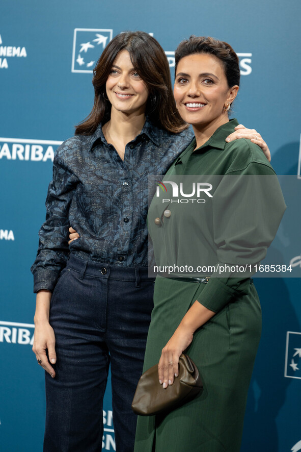 Barbara Ronchi and Serena Rossi attend the ''Il Treno Dei Bambini'' photocall during the 19th Rome Film Festival at Auditorium Parco Della M...