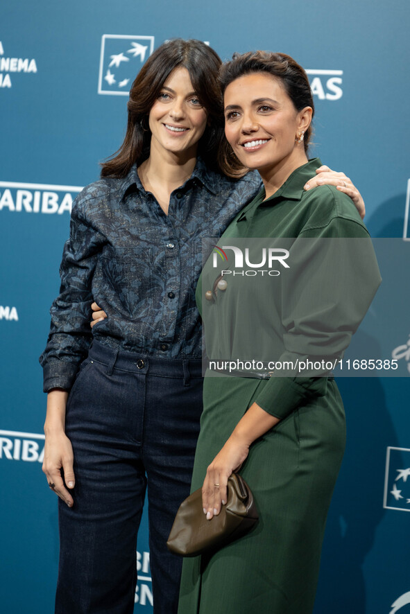 Barbara Ronchi and Serena Rossi attend the ''Il Treno Dei Bambini'' photocall during the 19th Rome Film Festival at Auditorium Parco Della M...