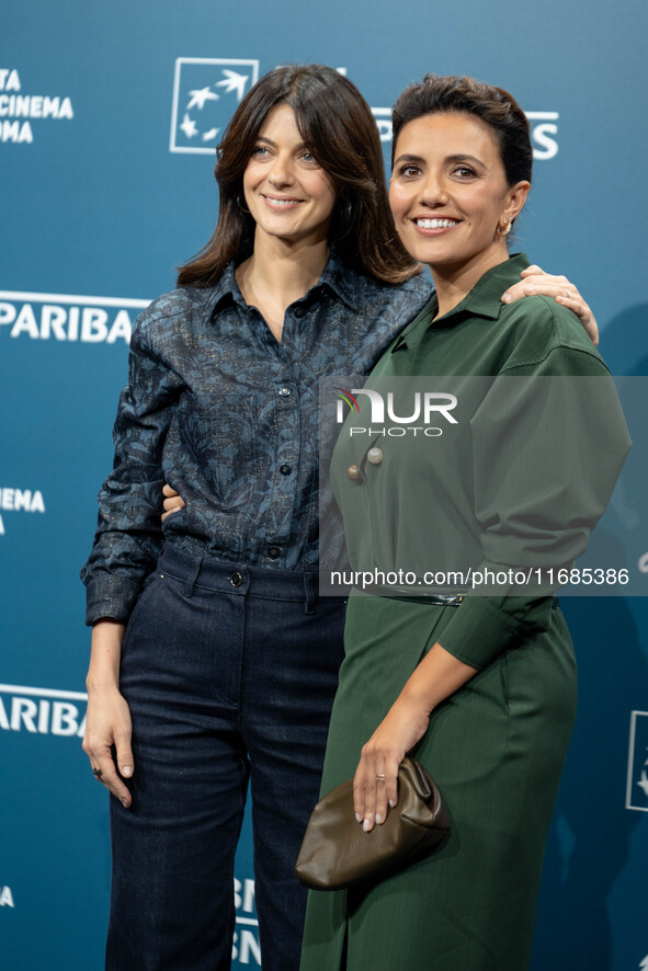 Barbara Ronchi and Serena Rossi attend the ''Il Treno Dei Bambini'' photocall during the 19th Rome Film Festival at Auditorium Parco Della M...