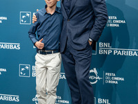 Christian Cervone and Stefano Accorsi attend the ''Il Treno Dei Bambini'' photocall during the 19th Rome Film Festival at Auditorium Parco D...