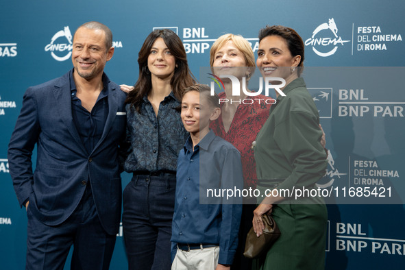 Stefano Accorsi, Barbara Ronchi, Christian Cervone, Cristina Comencini, and Serena Rossi attend the ''Il Treno Dei Bambini'' photocall durin...