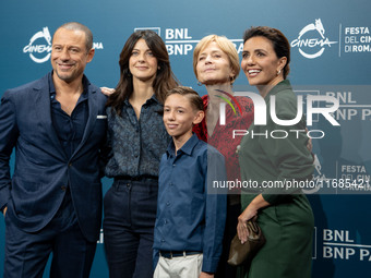 Stefano Accorsi, Barbara Ronchi, Christian Cervone, Cristina Comencini, and Serena Rossi attend the ''Il Treno Dei Bambini'' photocall durin...