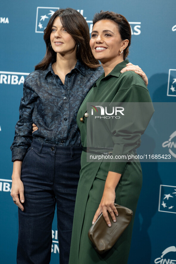 Barbara Ronchi and Serena Rossi attend the ''Il Treno Dei Bambini'' photocall during the 19th Rome Film Festival at Auditorium Parco Della M...