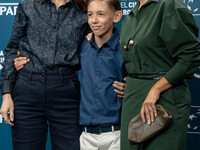 Barbara Ronchi, Christian Cervone, and Serena Rossi attend the ''Il Treno Dei Bambini'' photocall during the 19th Rome Film Festival at Audi...