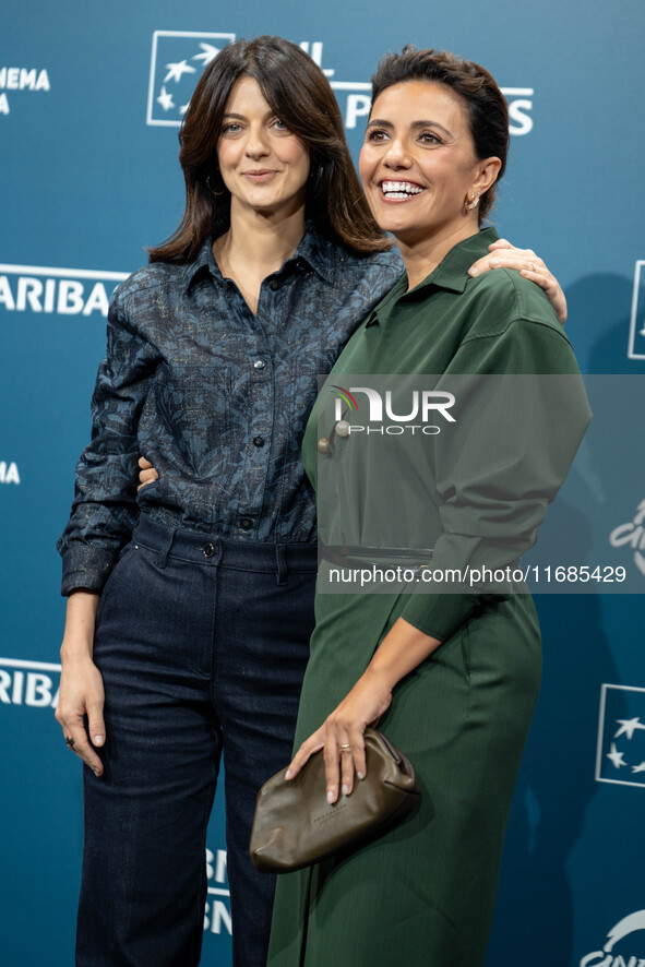 Barbara Ronchi and Serena Rossi attend the ''Il Treno Dei Bambini'' photocall during the 19th Rome Film Festival at Auditorium Parco Della M...