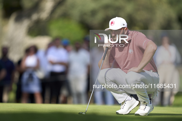 Jon Rahm of Spain studies his shot on the 4th green on the fourth day of the Estrella Damm N.A. Andalucia Masters 2024 at Real Club de Golf...