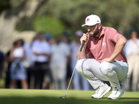 Jon Rahm of Spain studies his shot on the 4th green on the fourth day of the Estrella Damm N.A. Andalucia Masters 2024 at Real Club de Golf...