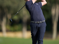 Julien Guerrier of France tees off on the 2nd hole on the fourth day of the Estrella Damm N.A. Andalucia Masters 2024 at Real Club de Golf S...