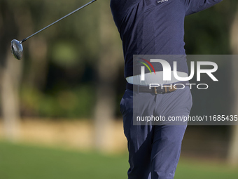 Jorge Campillo of Spain tees off on the 2nd hole on the fourth day of the Estrella Damm N.A. Andalucia Masters 2024 at Real Club de Golf Sot...