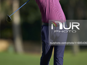 Daniel Brown of England tees off on the 2nd hole on the fourth day of the Estrella Damm N.A. Andalucia Masters 2024 at Real Club de Golf Sot...