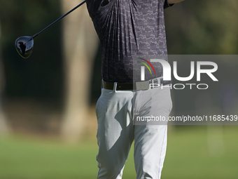 Andy Sullivan of England tees off on the 2nd hole on the fourth day of the Estrella Damm N.A. Andalucia Masters 2024 at Real Club de Golf So...