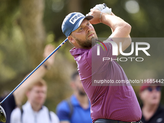 Daniel Brown of England tees off on the 5th hole on the fourth day of the Estrella Damm N.A. Andalucia Masters 2024 at Real Club de Golf Sot...