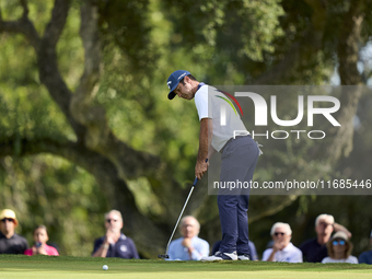 Jorge Campillo of Spain plays a shot on the 4th green on the fourth day of the Estrella Damm N.A. Andalucia Masters 2024 at Real Club de Gol...