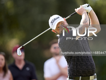 Andy Sullivan of England tees off on the 5th hole on the fourth day of the Estrella Damm N.A. Andalucia Masters 2024 at Real Club de Golf So...