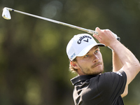 Rasmus Hojgaard of Denmark tees off on the 5th hole on the fourth day of the Estrella Damm N.A. Andalucia Masters 2024 at Real Club de Golf...