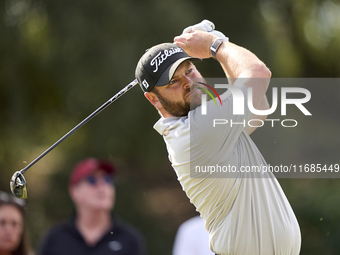 Jordan Smith of England tees off on the 5th hole on the fourth day of the Estrella Damm N.A. Andalucia Masters 2024 at Real Club de Golf Sot...