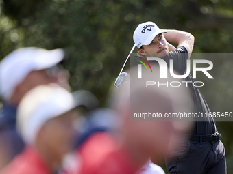 Rasmus Hojgaard of Denmark tees off on the 9th hole on the fourth day of the Estrella Damm N.A. Andalucia Masters 2024 at Real Club de Golf...