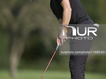 Rasmus Hojgaard of Denmark plays a shot on the 8th green on the fourth day of the Estrella Damm N.A. Andalucia Masters 2024 at Real Club de...