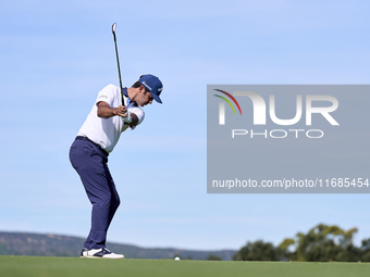 Jorge Campillo of Spain plays his second shot on the 5th hole on the fourth day of the Estrella Damm N.A. Andalucia Masters 2024 at Real Clu...