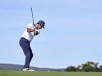 Jorge Campillo of Spain plays his second shot on the 5th hole on the fourth day of the Estrella Damm N.A. Andalucia Masters 2024 at Real Clu...