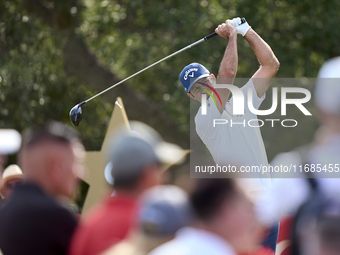 Jorge Campillo of Spain tees off on the 9th hole on the fourth day of the Estrella Damm N.A. Andalucia Masters 2024 at Real Club de Golf Sot...