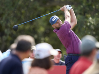 Daniel Brown of England tees off on the 9th hole on the fourth day of the Estrella Damm N.A. Andalucia Masters 2024 at Real Club de Golf Sot...