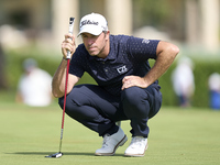 Julien Guerrier of France studies his shot on the 8th green on the fourth day of the Estrella Damm N.A. Andalucia Masters 2024 at Real Club...