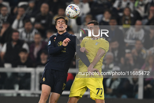 Kenan Yildiz of Juventus FC and Adam Marusic of SS Lazio battle for the ball during the Juventus FC - SS Lazio match, 8th turn of Italian Le...