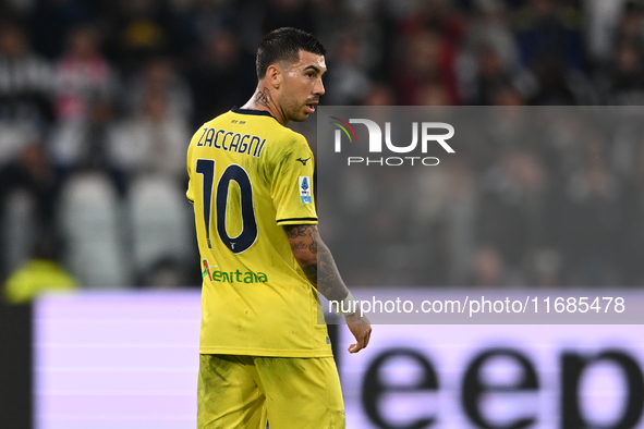 Mattia Zaccagni of SS Lazio looks on during the Juventus FC vs. SS Lazio match, 8th turn of Italian Lega Serie A Enilive 24/25, in Allianz S...