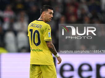 Mattia Zaccagni of SS Lazio looks on during the Juventus FC vs. SS Lazio match, 8th turn of Italian Lega Serie A Enilive 24/25, in Allianz S...