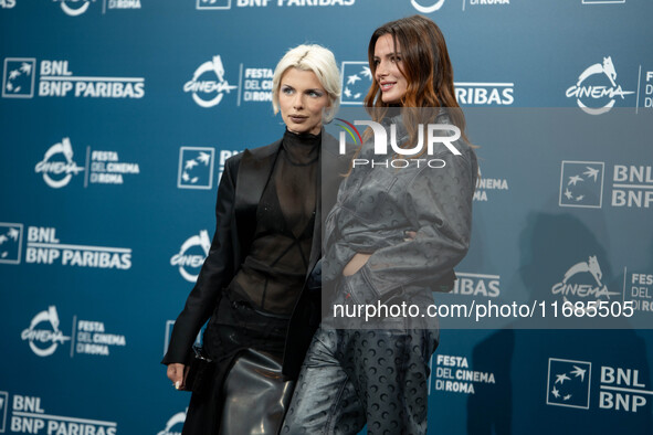 Julia Fox and Bella Thorne attend ''The Trainer'' photocall during the 19th Rome Film Festival at Auditorium Parco Della Musica in Rome, Ita...