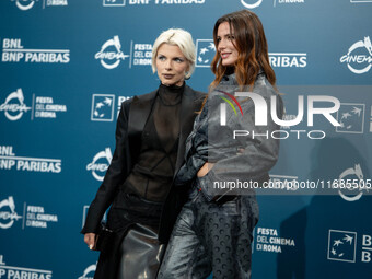 Julia Fox and Bella Thorne attend ''The Trainer'' photocall during the 19th Rome Film Festival at Auditorium Parco Della Musica in Rome, Ita...