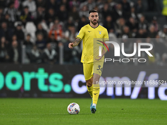 Mario Gila of SS Lazio is in action during the Juventus FC vs. SS Lazio match, the 8th round of the Italian Lega Serie A Enilive 24/25, at A...