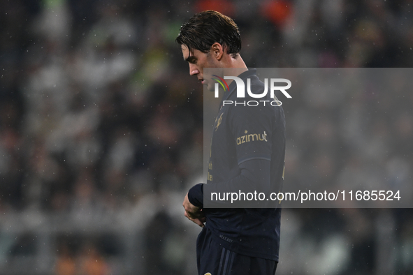 Dusan Vlahovic of Juventus FC looks on during the Juventus FC - SS Lazio match, 8th turn of Italian Lega Serie A Enilive 24/25, in Allianz S...