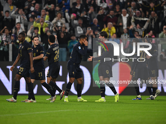 Dusan Vlahovic of Juventus FC celebrates after scoring his team's first goal during the Juventus FC vs. SS Lazio match, the 8th round of the...