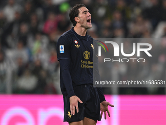 Dusan Vlahovic of Juventus FC looks on during the Juventus FC - SS Lazio match, 8th turn of Italian Lega Serie A Enilive 24/25, in Allianz S...