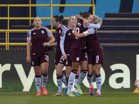 Gabi Nunes #28 of Aston Villa W.F.C celebrates her goal with teammates during the Barclays FA Women's Super League match between Manchester...