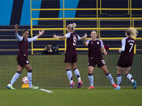 Teams shake hands during the Barclays FA Women's Super League match between Manchester City and Aston Villa at the Joie Stadium in Mancheste...